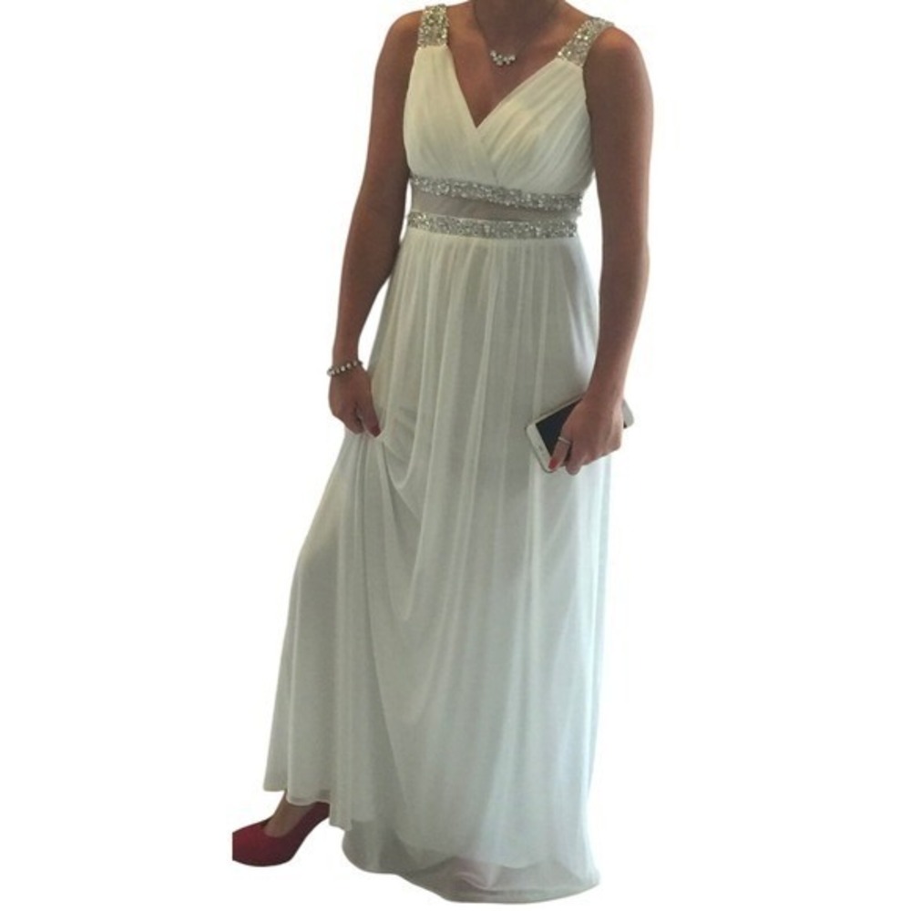 Ivory Formal Gown Embellished Empire‎ Waist Evening Dress Bridesmaid Maxi - Picture 2 of 9